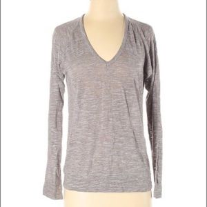 Gray Long Sleeve V-Neck w/ White Elbow Patches